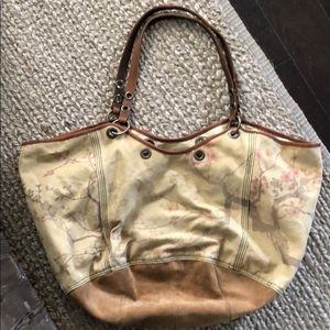 Large Canvas leather bottom and straps bag